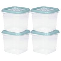 Vershoudbakjes Hega - set van 8x stuks - 0.7 liter - transparant/groen - L11 x B11 x H12 cm