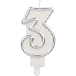 Cijferkaars &apos;3&apos; Wit Zilver Chique (9cm)