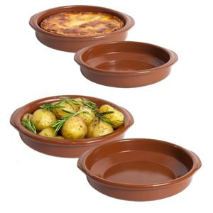 Tapas serveerschalen set - 2x D24 cm en 2x D18 cm - rond - Spaans terracotta ovenschaaltjes