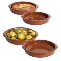 Tapas serveerschalen set - 2x D24 cm en 2x D18 cm - rond - Spaans terracotta ovenschaaltjes - thumbnail