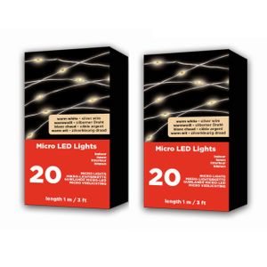 2x Micro LED binnenverlichting op batterij warm wit 20 lampjes   -