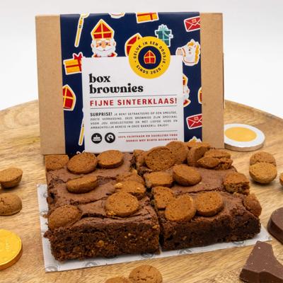 Pepernoten brownie - 6 Brownies - Brievenbus Pakket - Box Brownies - Pure fair trade Belgische chocolade - Pepernoten - Kruidnoten - Sinterklaas
