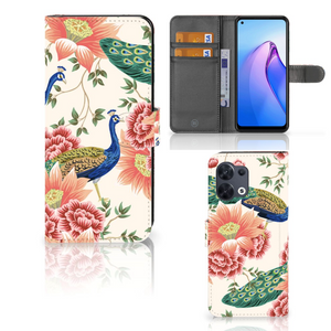 Telefoonhoesje met Pasjes voor OPPO Reno8 Pink Peacock