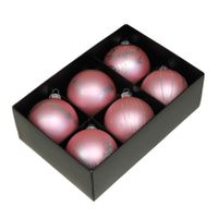 Luxe gedecoreerde kerstballen - 6x stuks - roze - glas - 8 cm - thumbnail