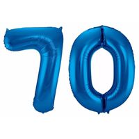 Cijfer 70 ballon blauw 86 cm - thumbnail