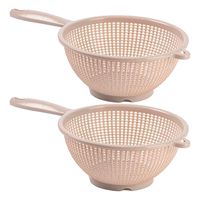 Keuken vergiet/zeef met steel - 2x - kunststof - Dia 22 cm x Hoogte 10 cm - beige - thumbnail