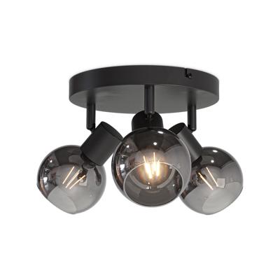 HOFTRONIC™ Glazura - LED Plafondlamp Glazen Bollen - Plafondlamp Smoke Glas - 3 spots - Kantelbaar & Draaibaar - Zwart - E14-fitting - IP20 - Plafondlamp Rookglas