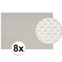 8x Placemats met geweven print wit 45 x 30 cm