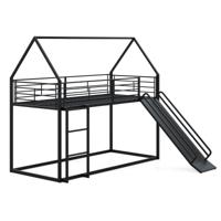 Huis-etagenbed met Glijbaan Laag Etagenbedframe met Veiligheidsreling & Ladder Hoogslaper 200 x 90 cm Zwart Huis-etagenbed met Glijbaan Laag Etagenbedframe met Veiligheidsreling & Ladder Hoogslaper 200 x 90 cm Zwart