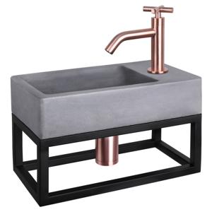 Differnz Force fonteinset beton donkergrijs - kraan kruis - met handdoekrek - 40 x 22 x 9 cm - rood koper