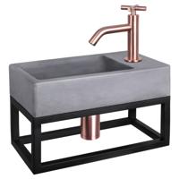 Differnz Force fonteinset beton donkergrijs - kraan kruis - met handdoekrek - 40 x 22 x 9 cm - rood koper