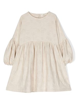 Andorine robe fleurie en jacquard à manches bouffantes - Tons neutres