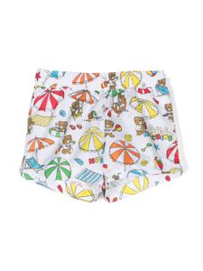 Moschino Kids short de bain élastiqué à logo imprimé - Blanc