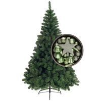 Bellatio Decorations kerstboom 240 cm met kerstballen en piek salie groen - Kunstkerstboom - thumbnail