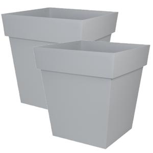 EDA Bloempot Toscane vierkant - 2x - kunststof - grijs - L32 x B32 x H32 cm - 22L - plantenpot