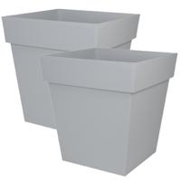 EDA Bloempot Toscane vierkant - 2x - kunststof - grijs - L32 x B32 x H32 cm - 22L - plantenpot EDA Bloempot Toscane vierkant - 2x - kunststof - grijs - L32 x B32 x H32 cm - 22L - plantenpot