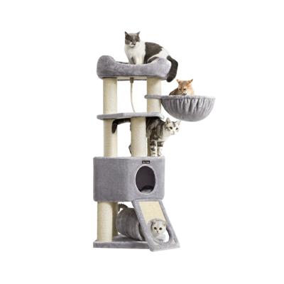 Krabpaal 141 cm met tunnel, Lichtgrijs + Natuurlijke Kleur