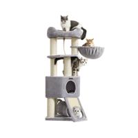 Krabpaal 141 cm met tunnel, Lichtgrijs + Natuurlijke Kleur