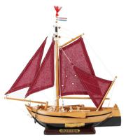 Decoratie vissersboot Botter met rode zeilen 34 cm - Beeldjes