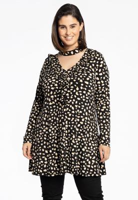 Yoek Tuniek V frill wide bottom STONES | Zwart | Maat 58/60