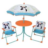 FUN HOUSE 713095 INDIAN PANDA Tuinmeubilair met een tafel, 2 klapstoelen en een parasol voor kinderen