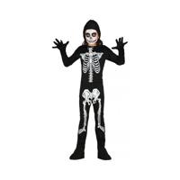 Halloween verkleedkleding kostuum kinderen - skelet jumpsuit - zwart - botten - thumbnail