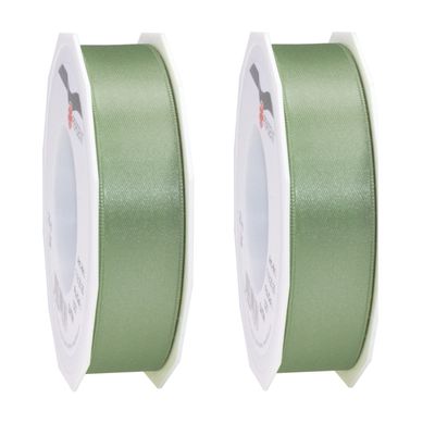 2x Luxe hobby/decoratie lichtgroene satijnen sierlinten 2,5 cm/25 mm x 25 meter