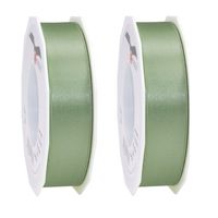 2x Luxe hobby/decoratie lichtgroene satijnen sierlinten 2,5 cm/25 mm x 25 meter