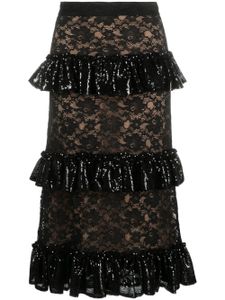 Elie Saab jupe ornée de sequins à volants - Noir