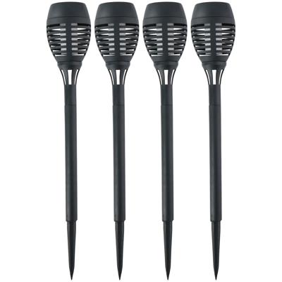 Solar tuinlamp fakkels/toortsen - 4x - met vlam effect - zwart - 48 cm