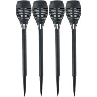 Solar tuinlamp fakkels/toortsen - 4x - met vlam effect - zwart - 48 cm