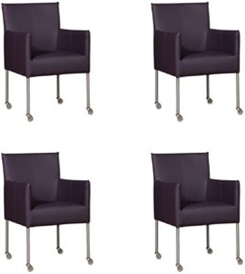 Set van 4 Donkerpaarse leren moderne kuipstoel Desire - poot rond rvs met wiel - Toledo Leer Merlin (donkerpaars leer)