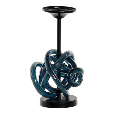 Kaarshouder DKD Home Decor Blauw Metaal Kristal 13 x 13 x 25 cm