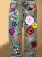 All Season Denim Floral Casual Jeans - thumbnail