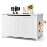 Kattenbak met Bovenopening & Uitneembare Verdeler & Metalen Haak & Dennenpoot Wit