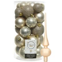 Decoris kerstballen 30x stuks - licht champagne 4/5/6 cm kunststof mat/glans/glitter mix en piek