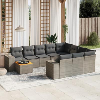 11-delige Loungeset met kussens poly rattan grijs