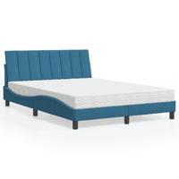Bed met matras "Hanko" fluweel blauw 140x190 cm