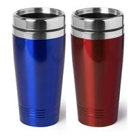 Set van 2x stuks Warmhoudbekers/warm houd bekers metallic rood en blauw 450 ml - thumbnail