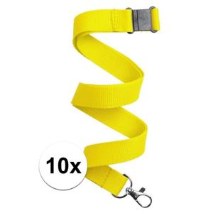 Keycord/lanyard koord - 10x - geel - met sleutelhanger - 50 cm