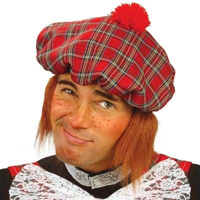 Schotse/Schotland pet - 4x stuks - carnaval verkleed muts met pruik - Verkleedhoeden Schotse/Schotland pet - 4x stuks - carnaval verkleed muts met pruik - Verkleedhoeden