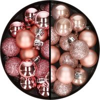 34x stuks kunststof kerstballen roze en lichtroze 3 cm