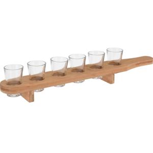 Bamboe shotglaasjes houder met 6 glazen - 45 cm   -