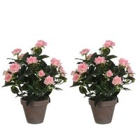 2x Roze rozen kunstplanten 33 cm in pot