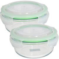 Set van 2x stuks bewaarbakje/vershoudbakje rond met deksel 620 ml ovenbestendig glas