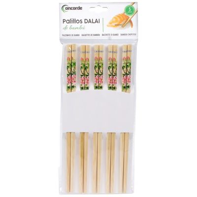 Sushi eetstokjes - 5x setjes - bamboe hout - groen/roze bloemen print - 24 cm