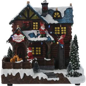 Kerstdorp huis - met beweging, led verlichting en muziek - 25 cm - poliresin