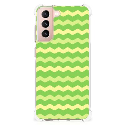 Samsung Galaxy S21 FE Doorzichtige Silicone Hoesje Waves Green Samsung Galaxy S21 FE Doorzichtige Silicone Hoesje Waves Green