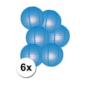 6 blauwe lampionnen van papier 25 cm   -