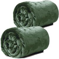 Enzo Fleece deken/plaid - 2x - pesto groen - polyester - 130 x 180 cm
